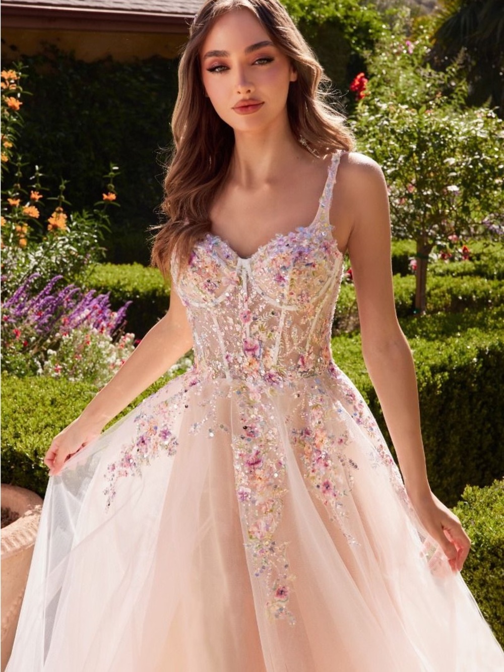 Jump Apparel Floral Embellished Tulle Gown - Blush Pink SIZE:5/6 MSRP $229